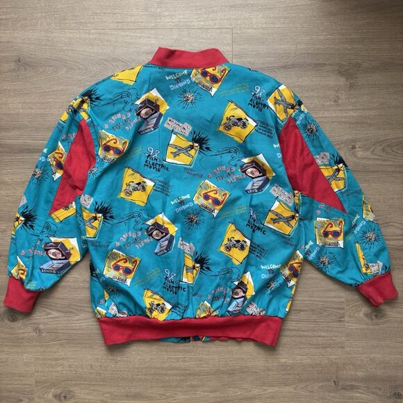 Vintage Women’s Jacket All Over Print Films Planes Clubs Size M Ellas Mood Retro - Picture 2 of 12